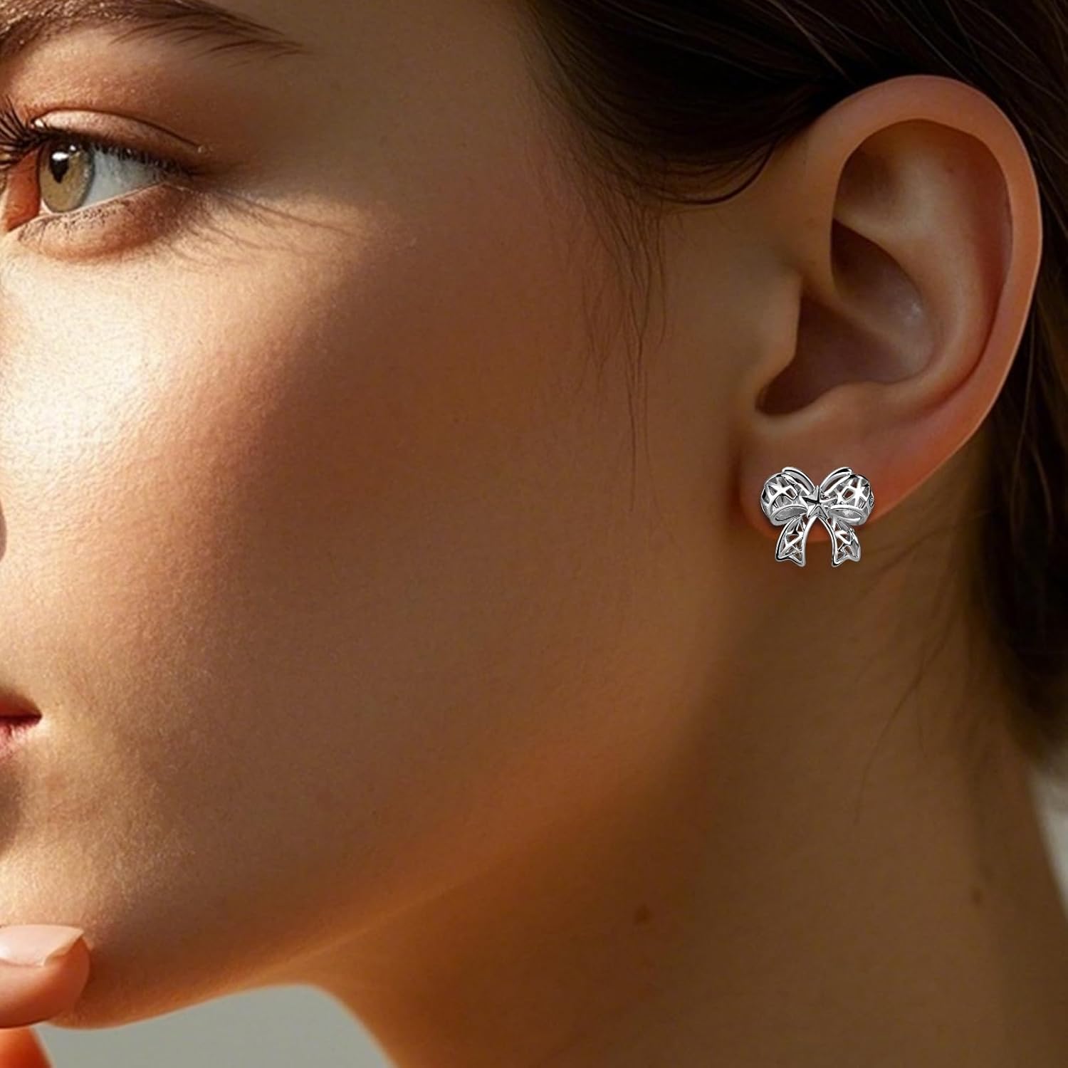 Sterling Silver Hollow Bow Earrings for Women, Filigree Star Lightweight Stud Earrings, Hypoallergenic Jewelry for Women - Image 3