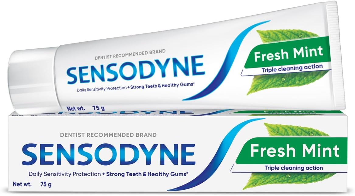 Sensodyne Toothpaste Fresh Mint | Daily Sensitivity Relief Tooth Paste Pack of 1 - 75gm | Dentist Recommended | Everyday Use Paste, Fresh Breath, Fights Tooth Decay, Maintain Healthy Gums