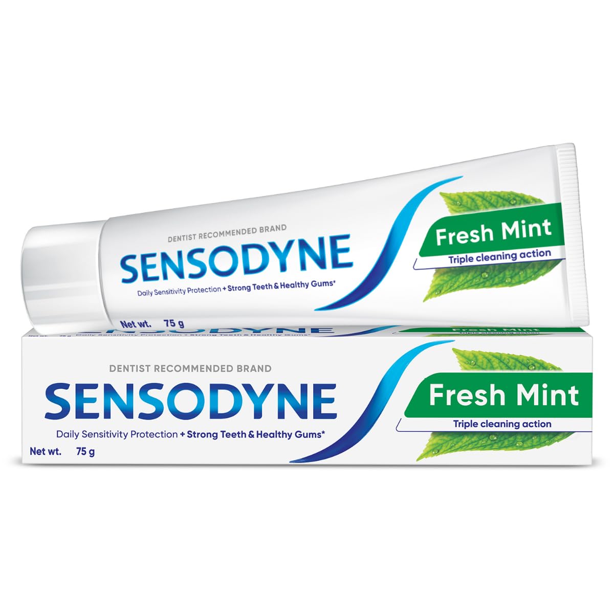 Sensodyne Toothpaste Fresh Mint | Daily Sensitivity Relief Tooth Paste Pack of 1 - 75gm | Dentist Recommended | Everyday Use Paste, Fresh Breath, Fights Tooth Decay, Maintain Healthy Gums