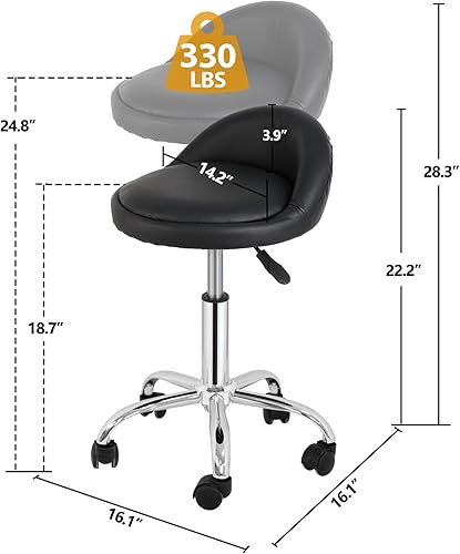 Vista 3 de SUPER DEAL Adjustable Height Hydraulic Rolling Swivel Salon Stool Chair, Tattoo Facial Massage Spa Medical Stool with Backrest Wheels, Black Negro