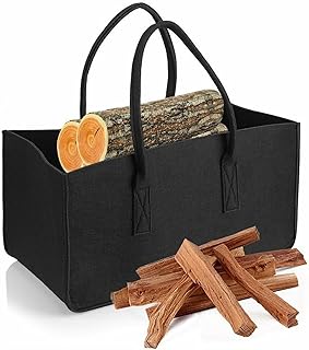 Firewood Carrier Felt Bag Black Fireplace Wooden Bag Felt Basket Fire Wood Pocket Firewood Basket Newspaper Stalls Basket Wood Fire Storage Bag Large Capacity Log Bag