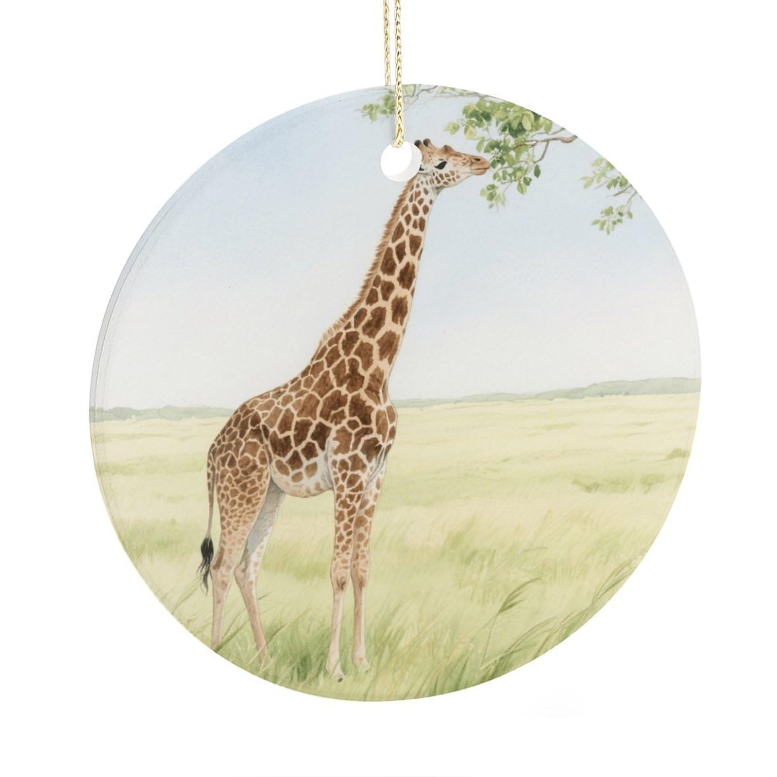 Fekiloot Style Giraffe Stretching Its Neck To Eat Leaves Christmas Ornaments 2.9 Inch Round Ceramic Ornament Keepsake Thank You Gifts For Office, Room, Home - Holiday Present Ideas