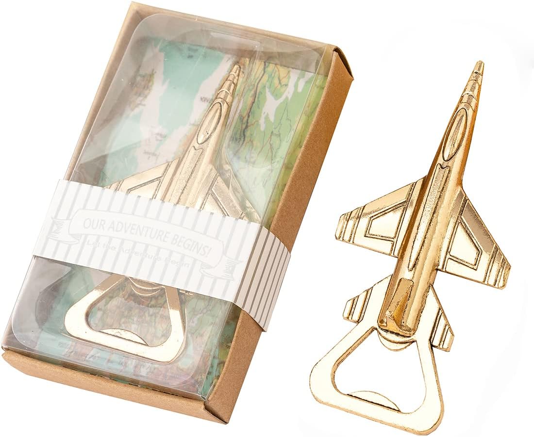50 Packs Airplane Bottle Openers for Pilot/Veteran Adventure Travel Baby Shower Wedding Birthday Party Gifts Decorations Souvenirs for Guests with Individual Package (gold)