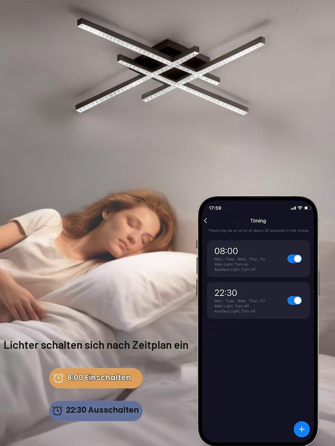 KZT LED Deckenleuchte Dimmbar RGB Farbwechsel Deckenlampe mit Fernbedienung 70CM Moderne Schlafzimmerlampe Schwarz 45W Kristall Deckenbeleuchtung für Schlafzimmer Wohnzimmer Küche, App-Steuerung