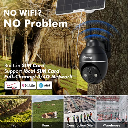 Elemage 4G Lte Cellular Solar Security Cameras Wireless Outdoor,2K 3Mp Hd Outdoor Camera With Ptz 360°View,Color Night Vision,Motion Detection,Siren Spotlight Alarm,2-Way Talk,Ip65 For No Wifi Place #TOP1
