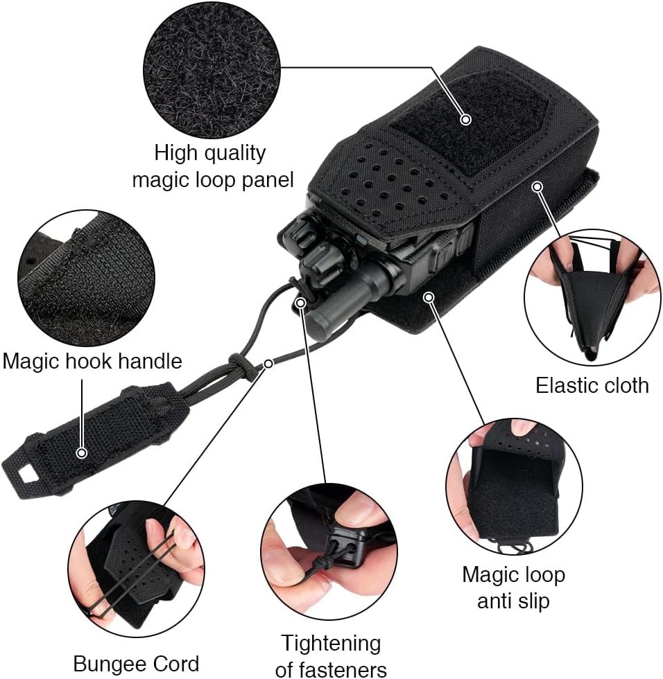 Tactical Molle Radio Pouch Radio Holster Universal Radio Holder For Walkie Talkie Motorola BaoFeng UV-5R BF-F8HP Adjustable Storage Rifle Magazine Pouch(Black)