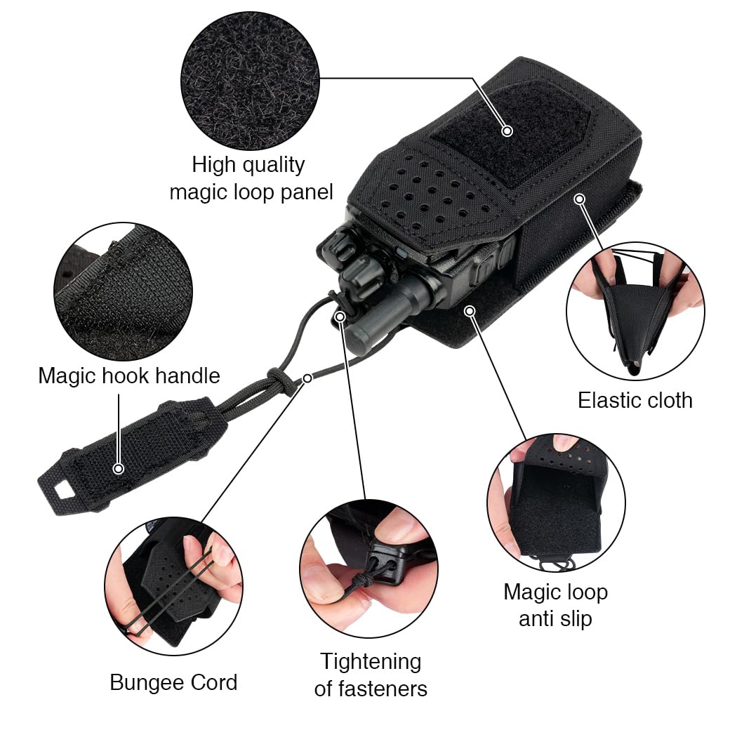 TOPTACPRO Étui Radio Tactique Pochette Radio Molle Universelle pour Talkie-Walkie BaoFeng UV-5R BF-F8HP Pochette de Rangement Réglable pour Chargeur (Black) - 3