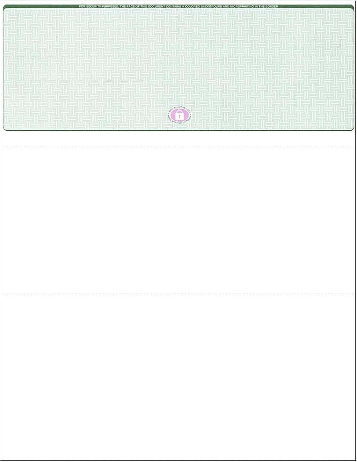 500 High Security Blank Check Paper - Business & Personal Use - Green Basketweave