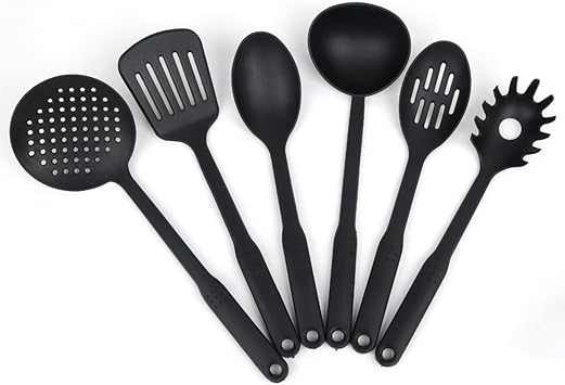 Kitchen Utensils Set, 6Pieces Nylon Cooking Utensils Set, Heat Resistant & Non-Stick Kitchen Tools, BPA Free Dishwasher Safe Kitchen Gadgets Accessories for Cookware, Black A