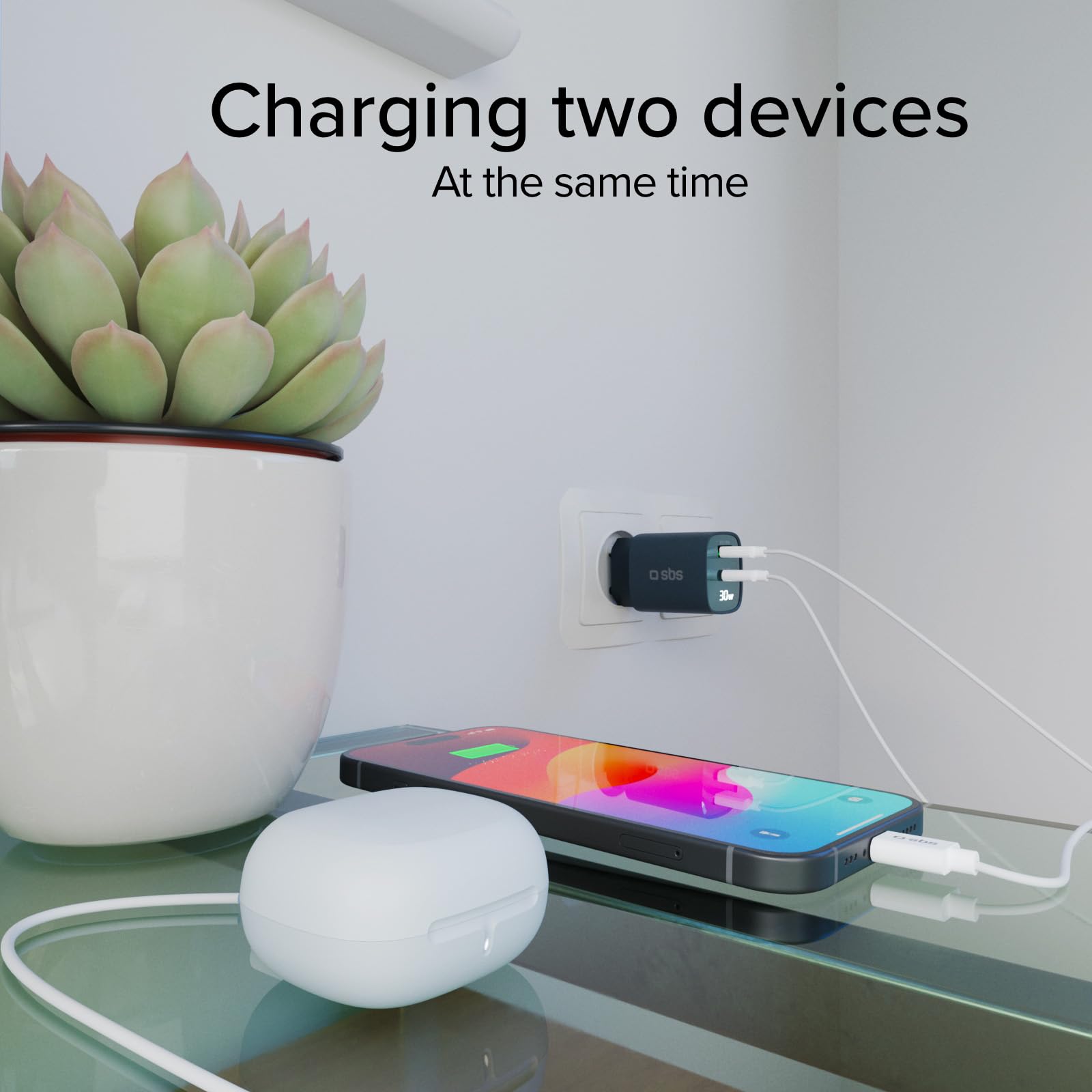 SBS Oplader USB-C, 30 W, Power Delivery, Eurostekker, voor smartphone, tablet, e-reader, TWS, iPhone, Samsung, Xiaomi, Huawei, Oppo