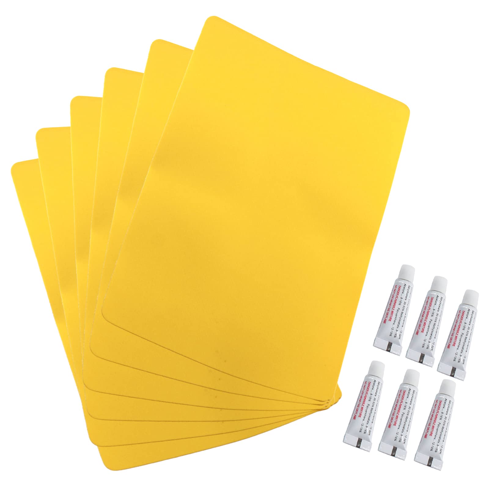Medifier 6 Pack PVC Heavy Duty Inflatable Boat Repair Patch Kit with Glue 185mm*125mm Rubber Boat Waterproof Patches Adhesive Repair Accessory Kit for Inflatable Boat Canoe Kayak Yellow