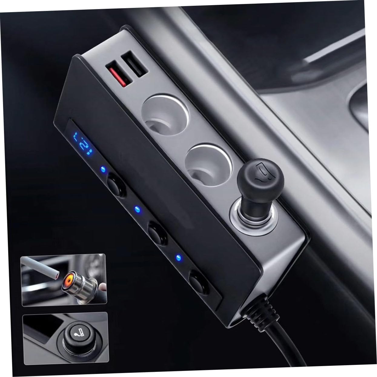 Operitacx Adattatore Accendisigari Auto Nero 180w 3 Porte USB e 1 Presa Accendisigari, Caricatore Multiplo PC Interruttore Indipendente per Ricarica Simultanea e Sicura