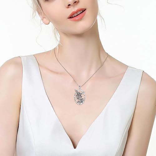 Miniatura 2 de Sterling Silver Saint Christopher Micheal Virgin Mary Necklace Women Men Medal Oval-Shaped Pendant Amulet Jewelry Gift for Teen Travelers