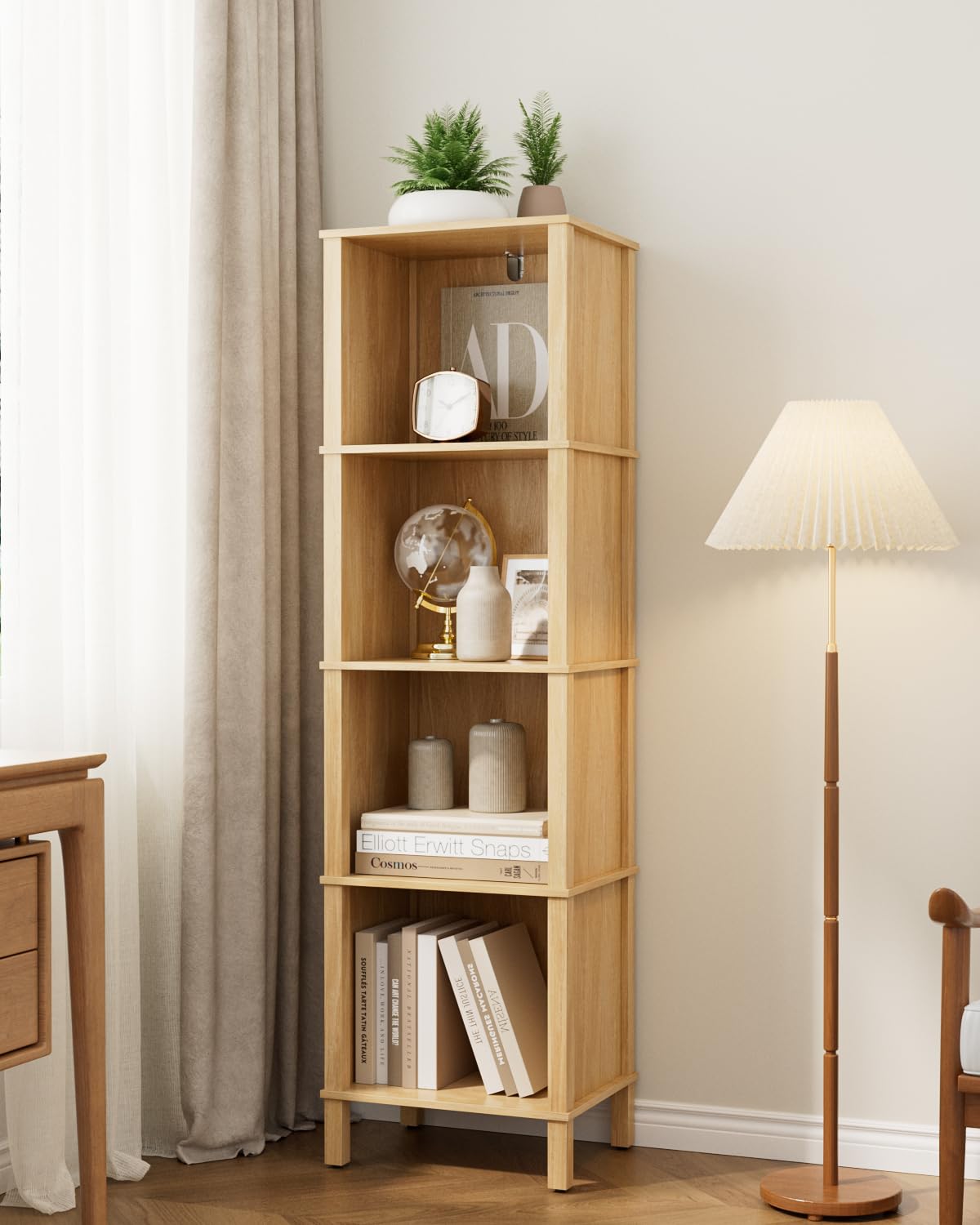 Bibliothèque à 5 niveaux, étagère d'angle, étagère de rangement pour salon, bureau et chambre à coucher, chêne
