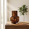 Florero de vidrio ámbar carey, florero floral de dos niveles soplado a mano con estampado de leopardo, decoración retro de mediados de siglo para entrada, dormitorio, regalo vintage para amantes de la decoración del hogar 7