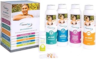 CleverSpa Universal Spa Natural Chemical Outdoor Hot Tub Starter Kit with Stabilizing Granules, Foam Remover, pH Minus, pH Plus, & Dip Tests, (5 Pack)