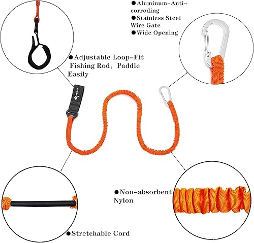 Miniatura 27 de Correa de remo para kayak, correa de caña de kayak, cordón elástico en espiral, accesorios de pesca para kayak y remos Naranja -1 paquete