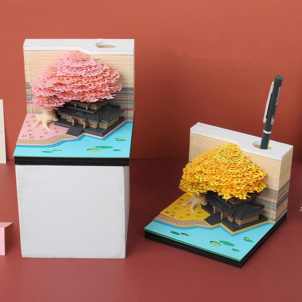 Bloc de notas artístico, bloc de notas 3D, bloc de notas de escultura de papel 3D, manualidades creativas de tallado de papel, notas no adhesivas desgarrables, notas adhesivas 3D con luz y soporte