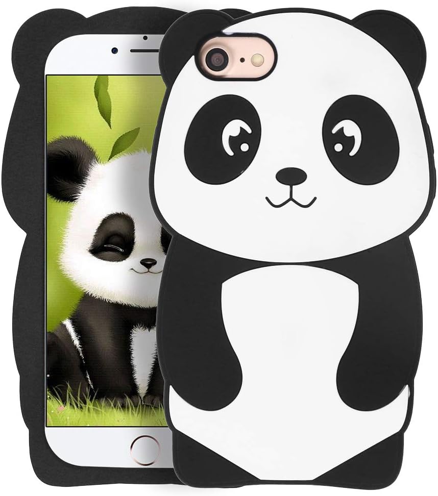 Cute iPhone SE 2020 case, iPhone 6 Case, iPhone 6s Case, iPhone 7 Case, iPhone 8 Case, Funny Panda 3D Cartoon Animals Soft Silicone Shockproof Cover Case Skin for Girls Boys Kids Women