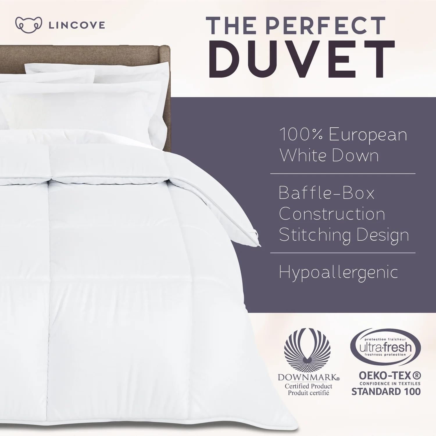 Lincove European Down Comforter King Size - Breathable, Ultra-Soft & Fluffy Comforter Filled with 100% Natural White Down, Luxury Hotel Collection All Season Duvet Insert with Corner Tabs - Image 5