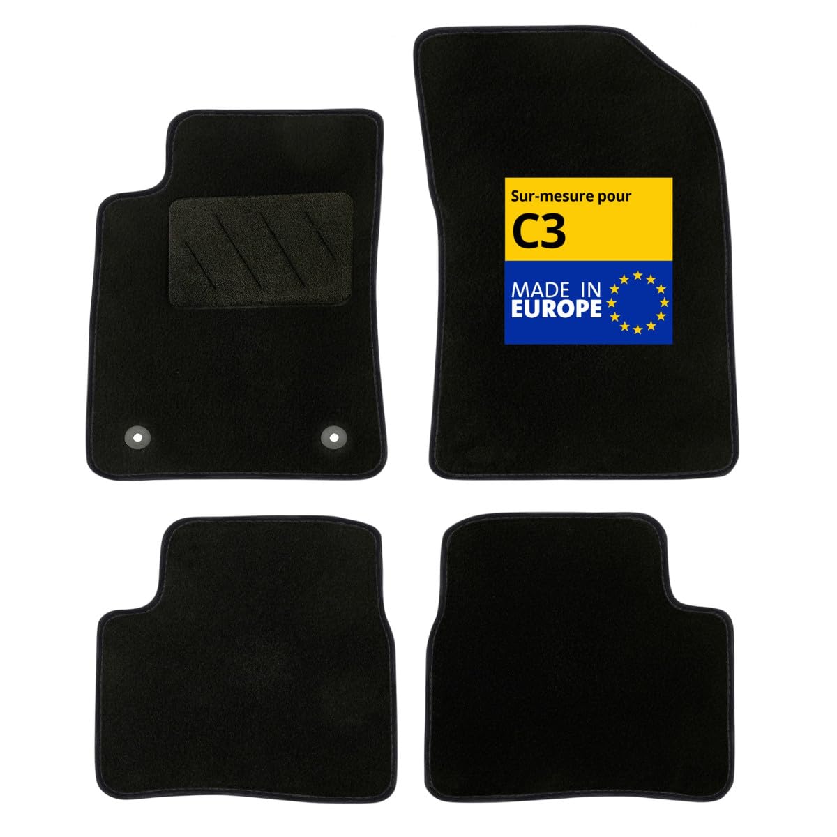 DBS - Car Floor Mats - Tailored for C3 - With Fixing Clips - Non-Slip Car Floor Mat - Galaxy Carpet - Pack of 4