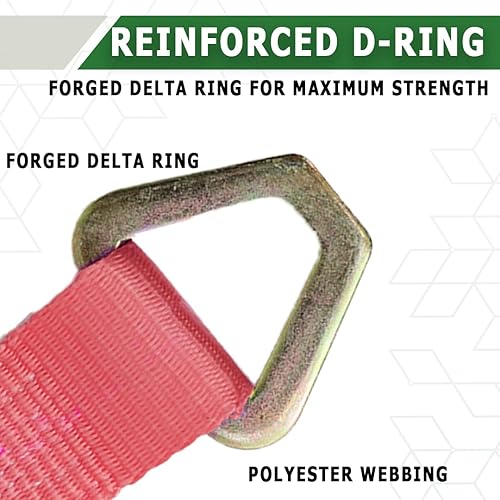 Miniatura 4 de Correas de amarre para eje boxer, 2 x 36 pulgadas, correas rojas con funda protectora, paquete de 4, anillos Delta D, capacidad de 10,000 libras