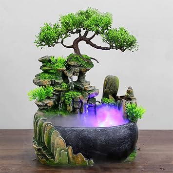 Indoor Relaxation Desktop Fountain Waterfall with Rockery, Zen Meditation Indoor Waterfall Feature with Automatic Pump,Desktop Fountain for Home, Bedroom Desk Decoration