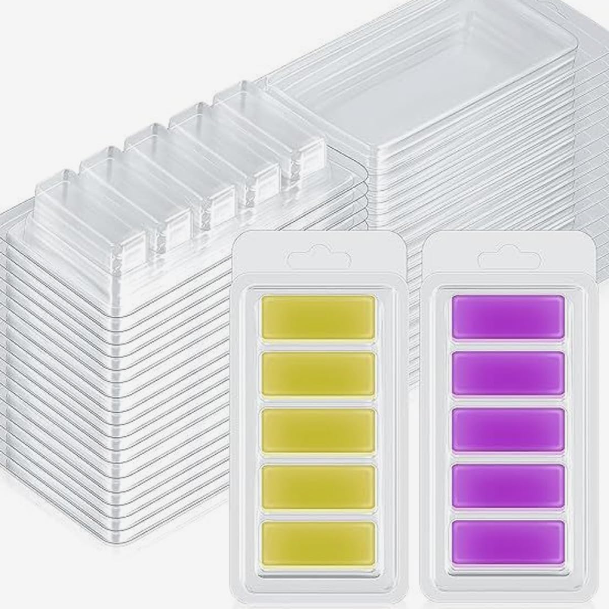Moldes para Derretir Cera Transparente de 5 Compartimentos, Recipientes Vacíos de PC para Hacer Velas DIY en Casa Diseño Multi-rejilla, Pack de 100 Unidades
