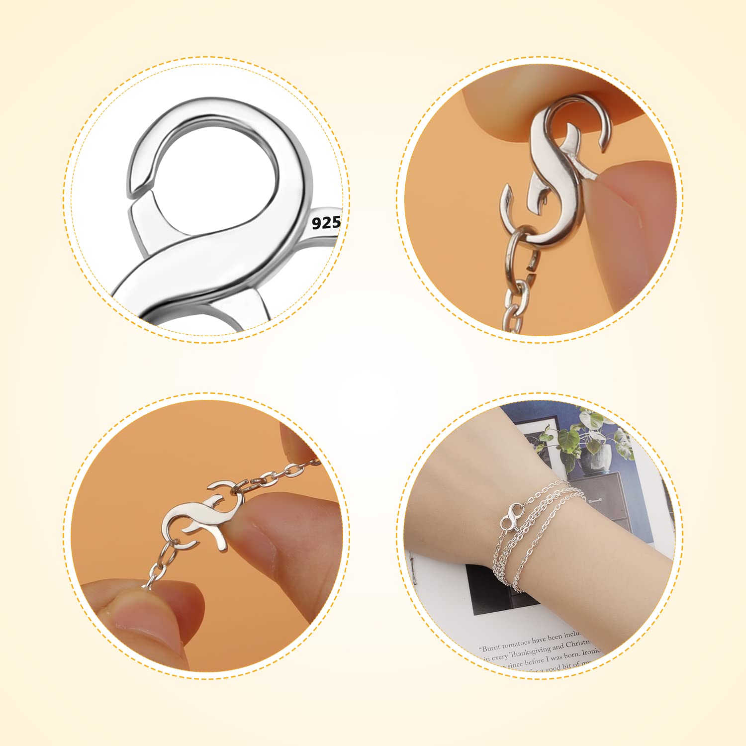 KINBOM 3 Karabinerverschlüsse 925 Silber – Mit Sprungringen, 10x4 Mm – Für Halsketten, Armbänder & DIY-Schmuck
