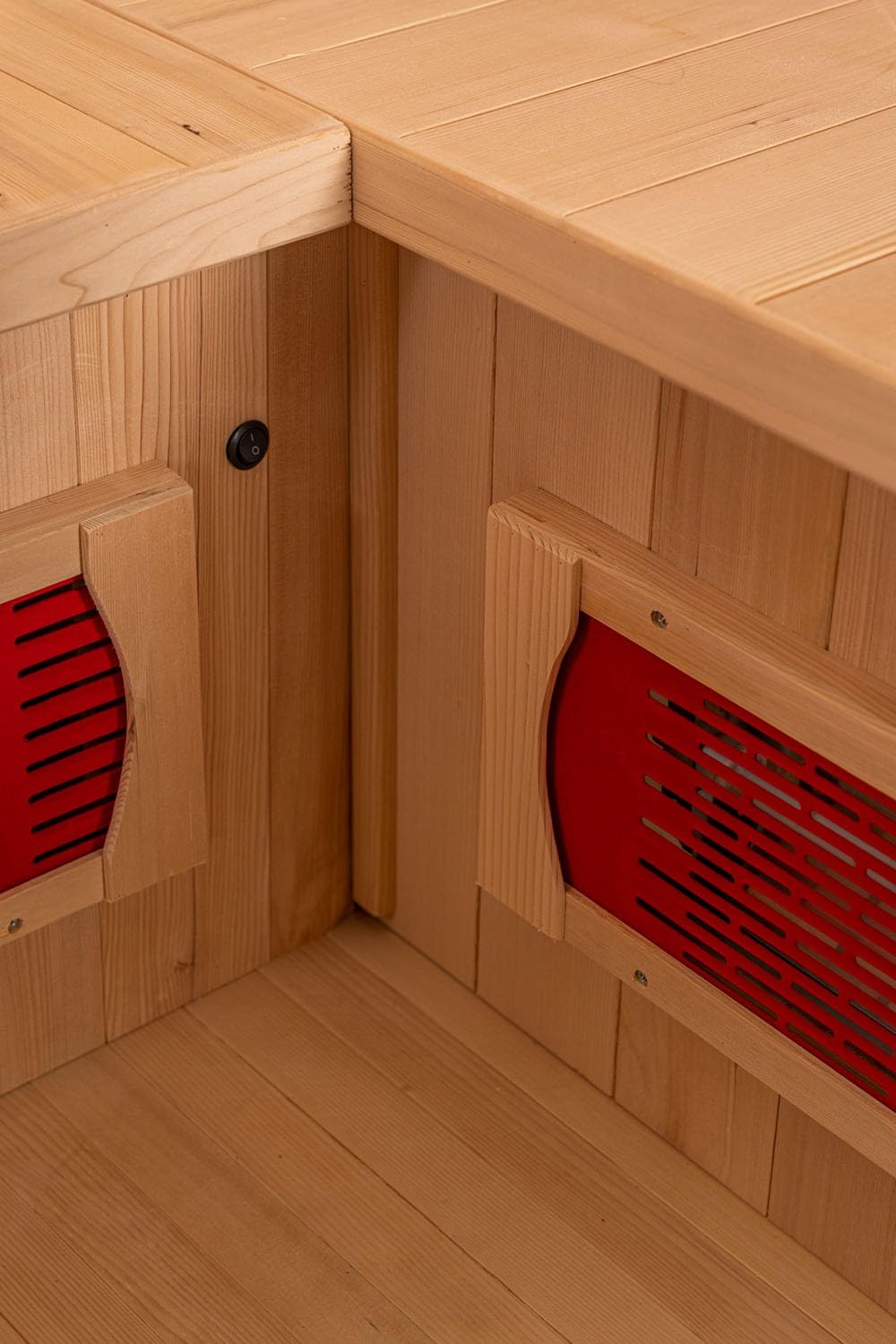 Cabina a infrarossi Trondheim Alpha per 4 persone, in legno Hemlock, 8 faretti in ceramica, cromoterapia, sistema audio Bluetooth, aromaterapia, disinfezione da ozono, controllo digitale, risparmio