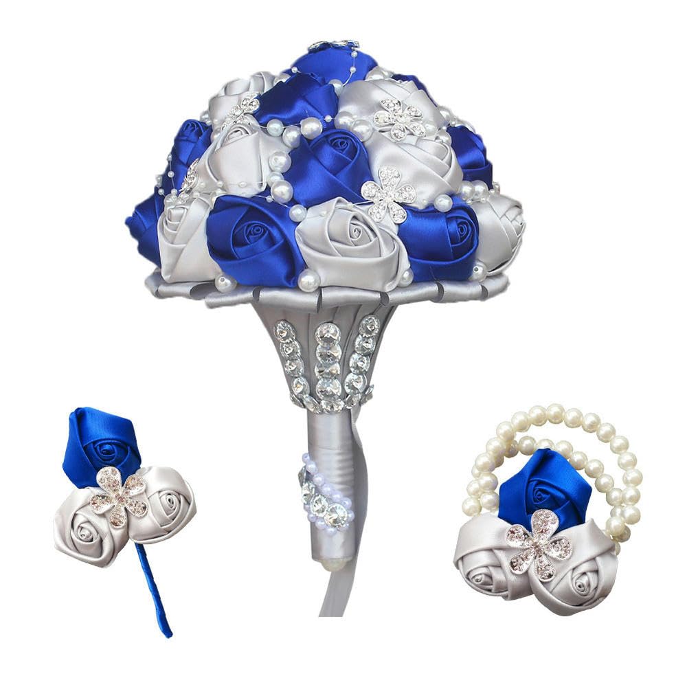 Bouquet de mariée strass Okika fait main, set de fleurs de poignet haut de gamme