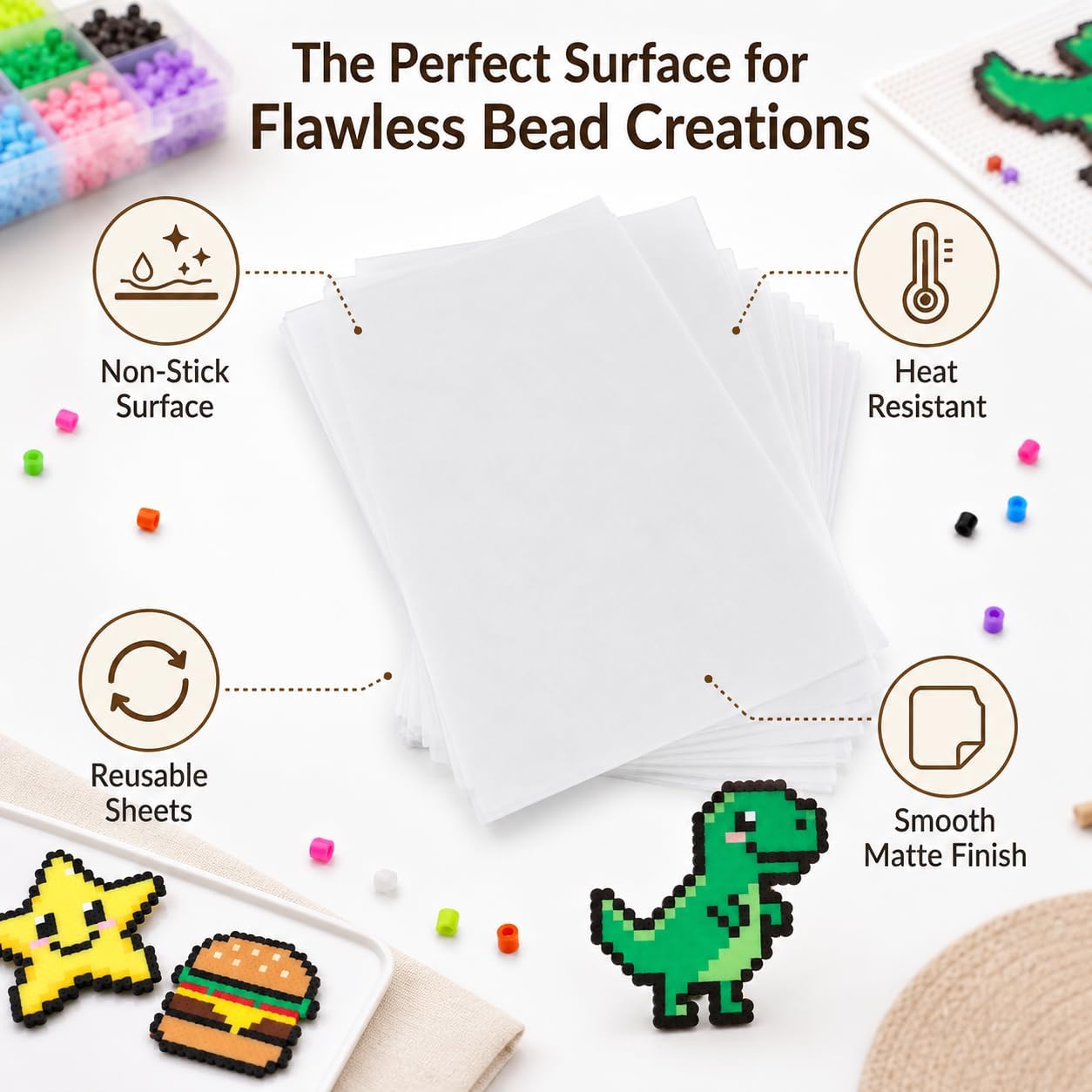 Thick Textured Fuse Bead Ironing Paper 50 Pack, 0.01 Inch Fiberglass Iron Cloth, Reusable Heat Transfer Sheet for Bead Craft Finishing, 7.87 x 5.91Inch (Paper)