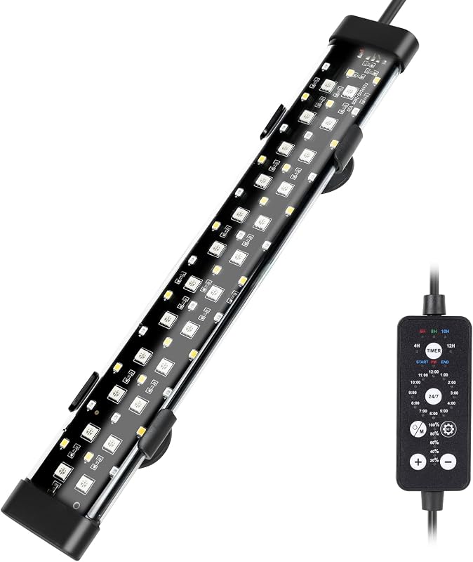 Hygger Luz LED sumergible para acuario, 11 W, 12 en modo 24/7, luz para pecera con 5 filas de cuentas, con temporizador de 9 colores y brillo ajustable, luz de espectro completo impermeable IP68 para tanque de 13 a 23 pulgadas