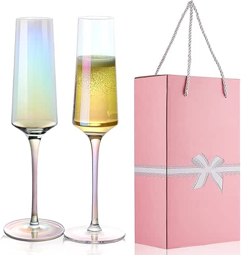 YOLIFE Iridescent Champagne Flutes, Crystal Champagne Glasses Set of 2,