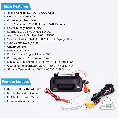 Miniatura 8 de HD Tronco Mango Vehículo Cámara Impermeable Puerta Trasera Coche Vista Trasera Copia De Seguridad Cámara De Aparcamiento Para Ford F150 F250 F350