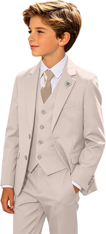 Wehilion Boys 4 Piece Formal Suit Slim Fit Tuxedo for Kids