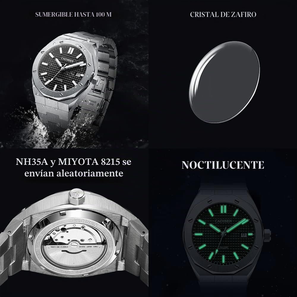 CADISEN - Reloj automático para Hombre con Cristal de Zafiro Impermeable a 100 m