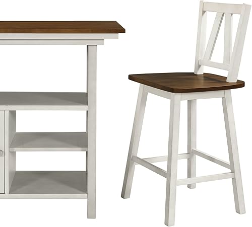 Miniatura 8 de Hlcodca Elegante juego de mesa de comedor de 3 piezas con altura de mostrador juego de mesa de cocina de madera con armario de almacenamiento y