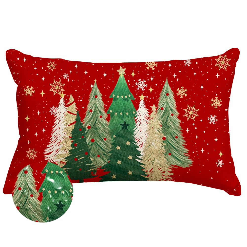 RABUSOFA Rot Kissenbezug 30x50 Outdoor Kissen Weihnachten | Wasserfest Tannenbaum Weihnachtskissenbezüge Schneeflocke Weihnachtsdeko Winterdeko Xmas Deko Christmas Decorations Indoor