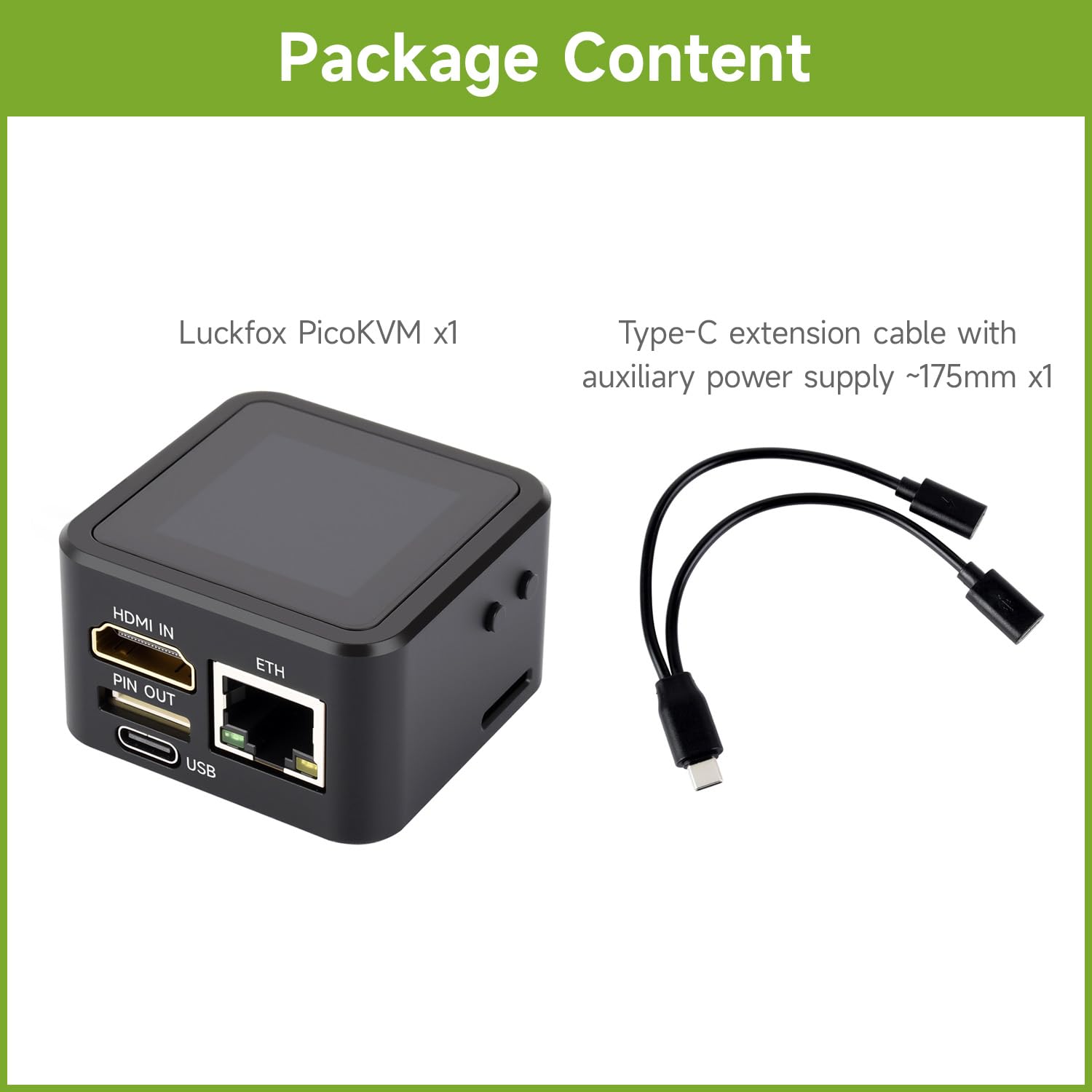 Waveshare Luck-Fox PicoKVM Lightweight IP KVM Remote Management Tool, with Case and 1.54inch Touch Display, Supports 1920x1080@60fps HDMI Video Input and HID Signal Output for Device Control
