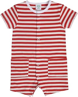 miniklub Baby Boys Round Neck Short Sleeve Knit Romper (Red And White Color) Price In India