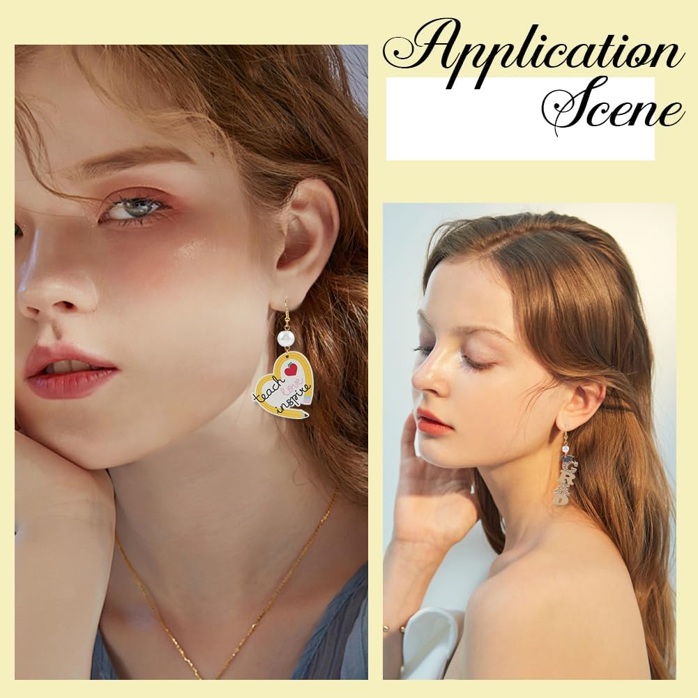 SUNNYCLUE 1 Box 30Pcs 15 Styles Acrylic Teacher Charms Teach Charm Small Pencil Book Apples Appreciation Student Back to School Charms for Jewelry Making Charms Diy Earring Necklace Teacher's Day Gift - Image 5