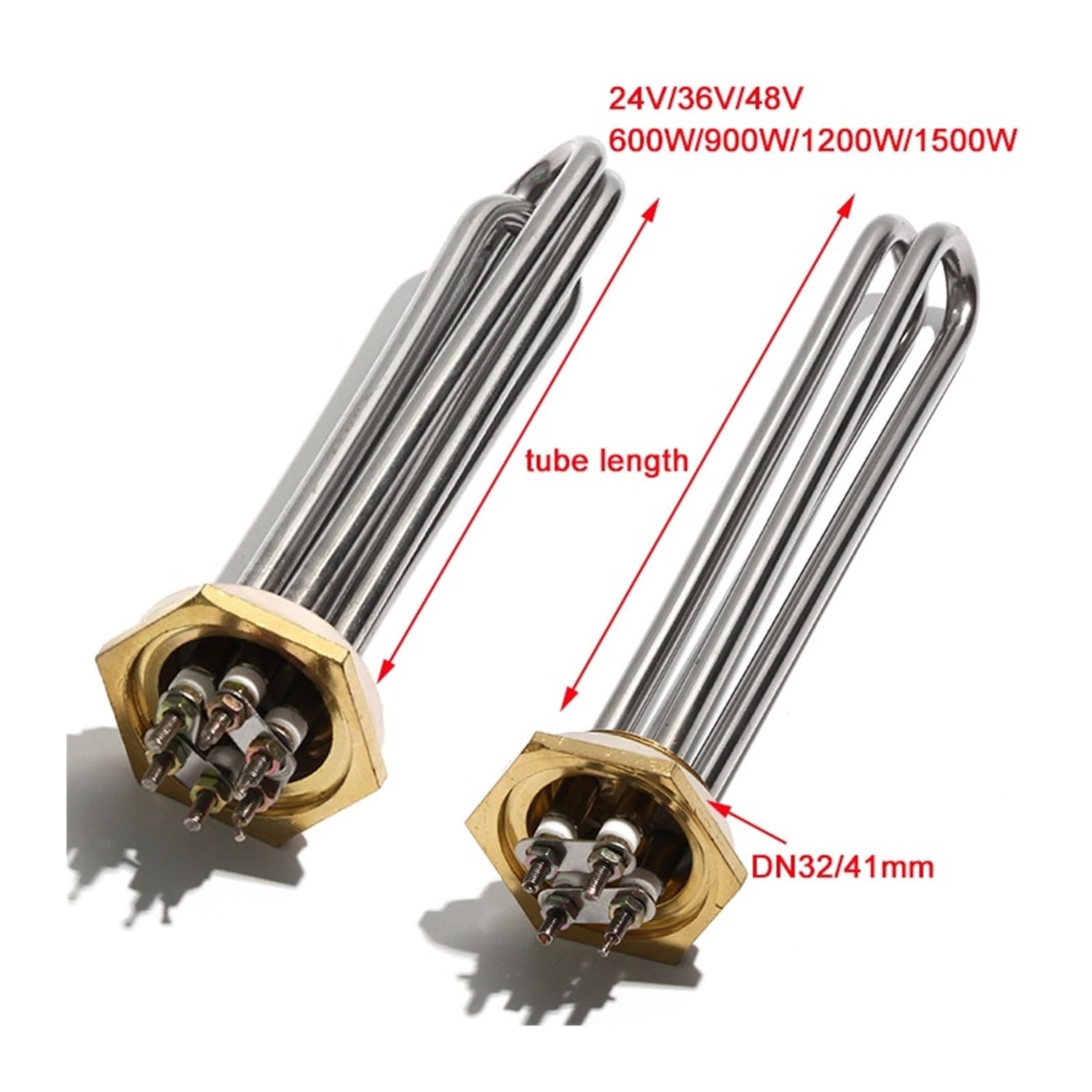 DC 24V 48V 36V Elemento Riscaldante DN32 Filo Tubolare Riscaldatore Di Acqua Ad Immersione 600w/900w/1200w/1500w Elemento Tubolare 1PC(48V 900W 2 loops)