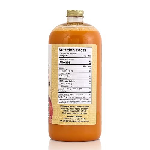 Miniatura 2 de Proper by Nature Vinagre de sidra de manzana orgánico con miel cruda, curcumina de cúrcuma y piperina de pimienta negra (32)