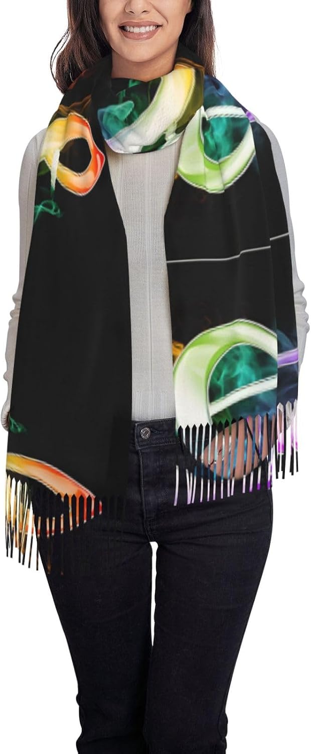 Colorful Music Notes Winter Neck Scarf For Women,Luxury Faux Cashmere Printed Fringe,Soft, Lightweight,Warm Shawl Wrap (197x72cm)