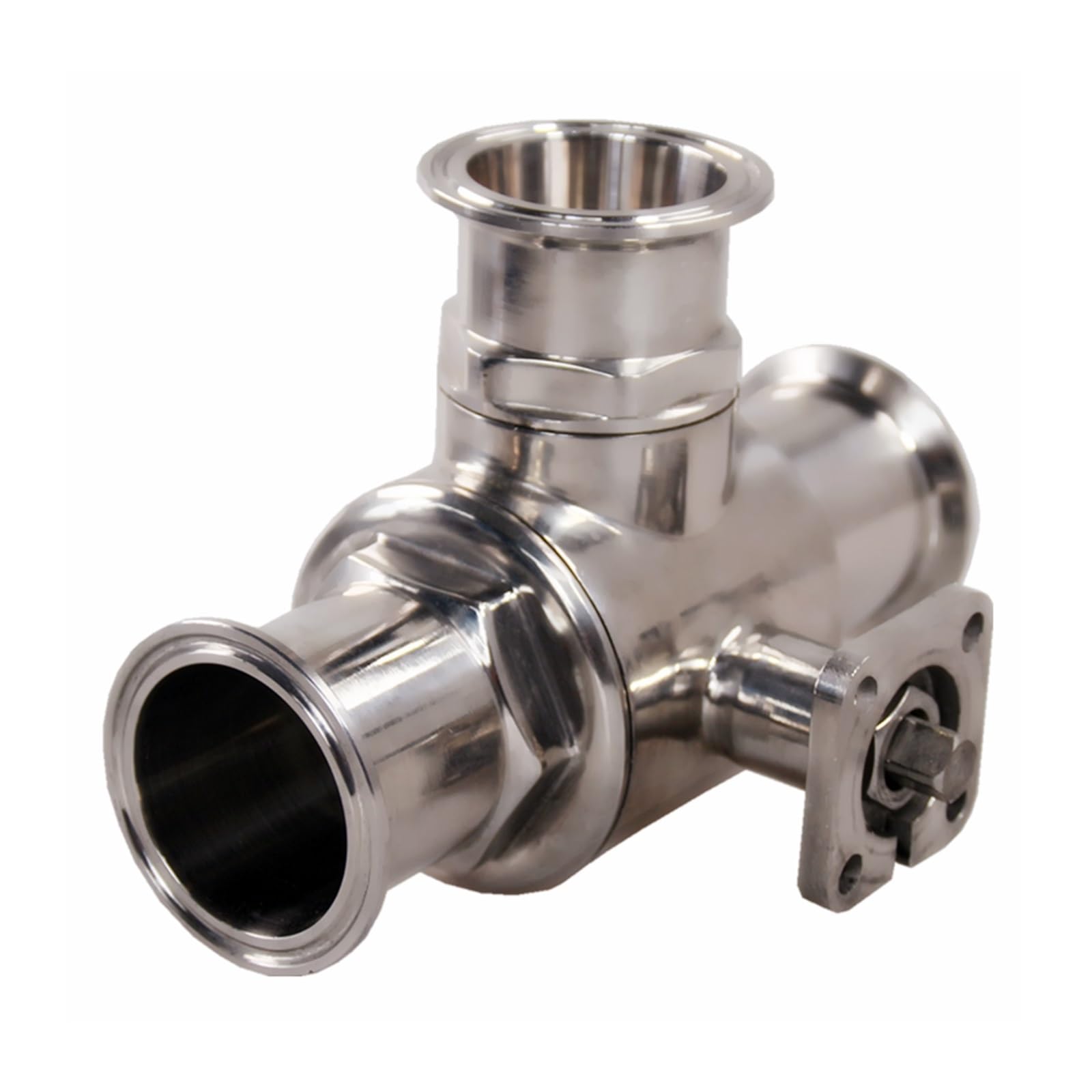Vanne à bille trois voies pneumatique sanitaire inox type T 51