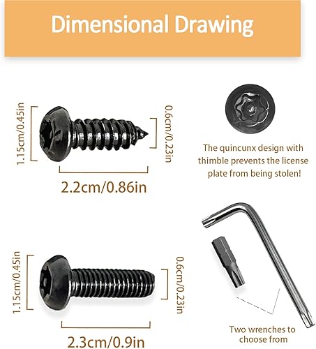 Miniatura 2 de Kit de tornillos antirrobo para matrícula, acero inoxidable resistente a manipulaciones con bloqueo delantero y trasero para automóvil, tornillos de