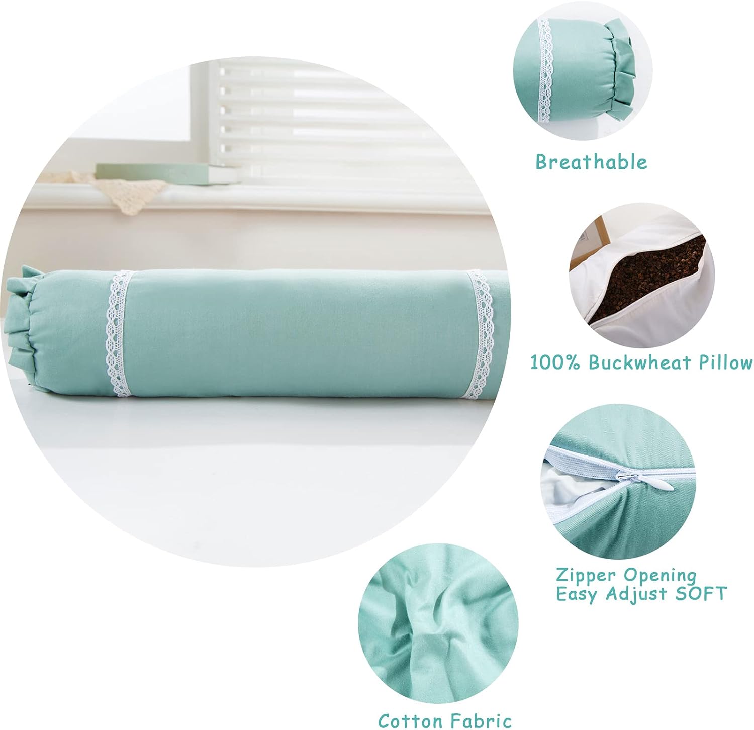 Flash Deals - 50% OFF Buckwheat Neck Pillow for Recliner - EDOMI Neck Roll Fillows Comfortable Cervical Fillow Lumbar Support Cushion Round Cylinder Pillow for Sleeping Removable Pillowcase (16x4 Inch, Blue)