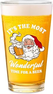 Funny Christmas Beer Glass for Men Women, 16 oz Holiday Glass Drinking Cups, White Elephant Gifts for Dad Husband Son Grandpa, Christmas Glass Cup Party Supplies Table Decor Stocking Stuffers