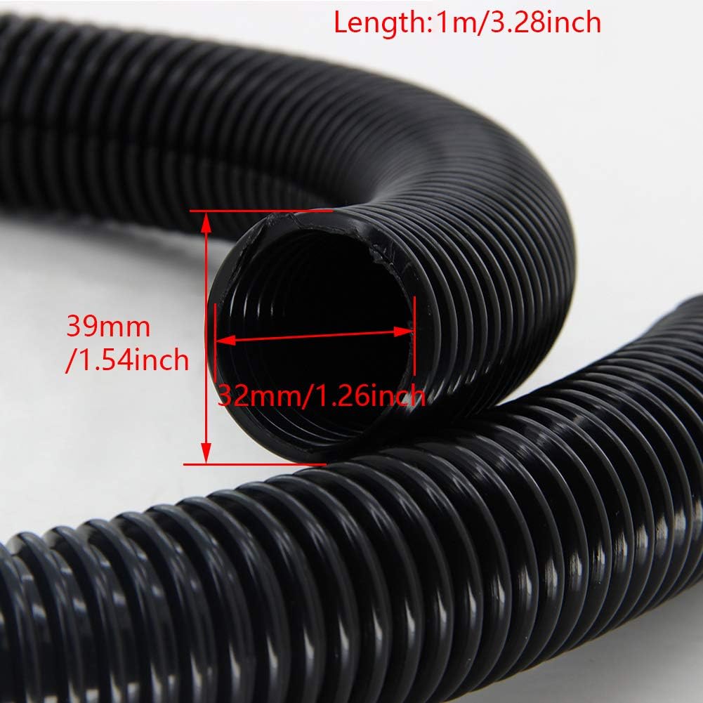 Othmro 1Pcs Durable Threaded Hose 32mmx39mmx1000mm Pipe Hose EVA Flexible Tube Central Vacuum Cleaner Hose Accessory Extension Tube Hose for Industrial Vacuum Cleaners Black